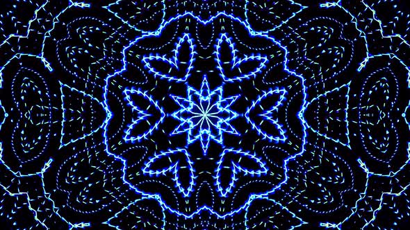 color blue lines glowing waves flower shape background kaleidoscope abstract