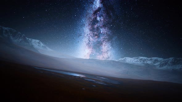 Camera Follow the Milky Way Rotate in Mountains alt