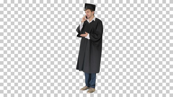 Male graduate in gown and mortarboard, Alpha Channel