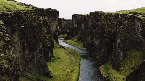 Drone Through Fjaorargljufur Canyon And Fjaora River