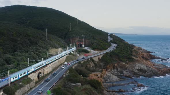 Train near the Ocean