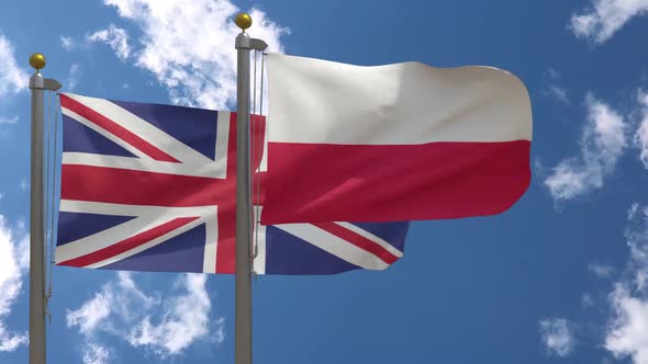 United Kingdom Flag Vs Poland Flag On Flagpole