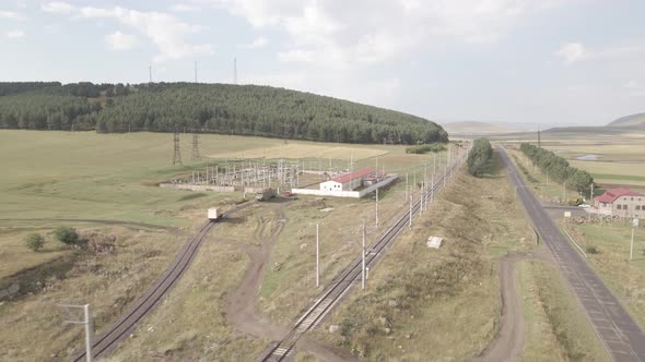 Aerial view of Traction substation of Pokani railway station, Georgia