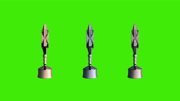 Spinning Gold Silver and Bronze Trophies Isolated on Green Screen