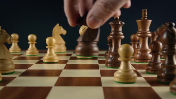 Knight Is Moved By Hand On Chess Board Tracking Shot