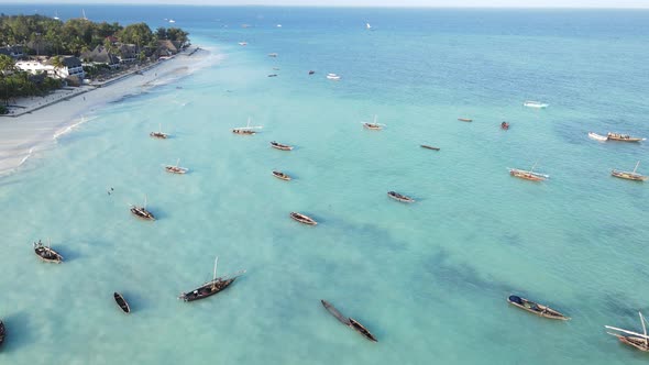 Coastal Landscape of Zanzibar Tanzania  Boats Near the Shore