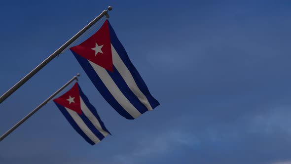 Cuba Flags In The Blue Sky   4 K