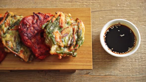 Pajeon or Korean pancake and Korean Kimchi pancake or Kimchijeon - Korean traditional food style