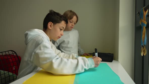 Children Making Ukraine Protesters Stand with Signs Against War