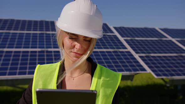 Close Up Portrait of Young Beautiful Woman in Protective Helmet