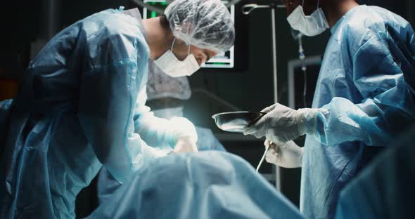 A Team of Surgeons Perform an Operation in a Bright Operating Room