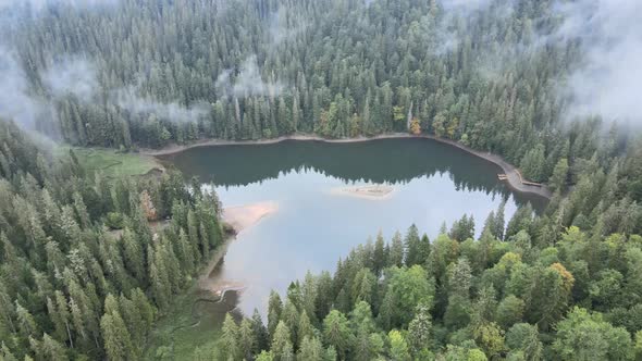 Mountain Lake Synevyr. Aerial View of the Carpathian Mountains in Autumn. Ukraine