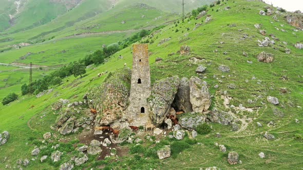 Medieval Tower Complex in Mountains