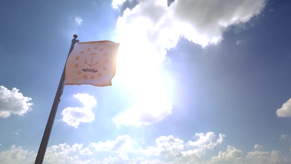 Rhode Island State Flag on a Flagpole V4 - 4K