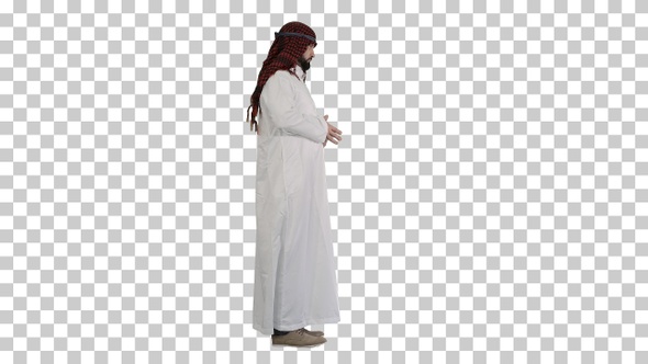 Arab sheikh wearing keffiyeh standing, Alpha Channel