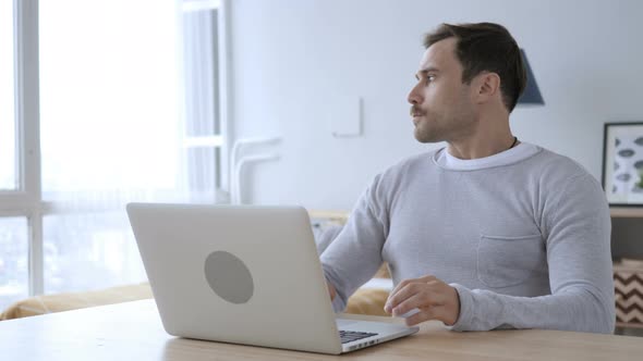 Loss, Frustrated Adult Man Working on Laptop