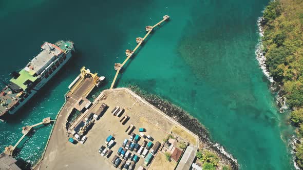 Aerial Top Down View of Island Harbor Port Pie