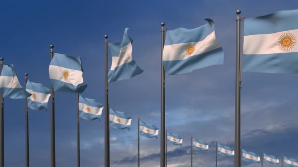 The Argentina  Flags Waving In The Wind  - 4K