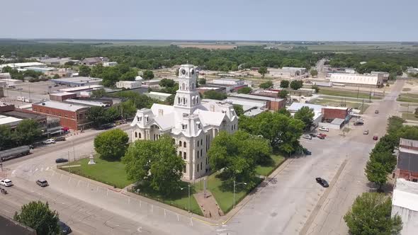 Semi Circle Drone Shot of Courthouse with Clock