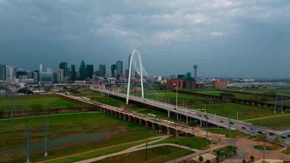 Margaret Hunt Hill Bridge and Dallas City Skyline Texas