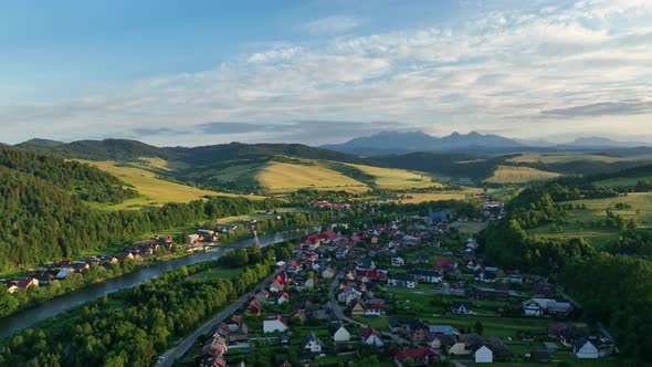 Aerial view from the Trzy Korony lookout tower on the High Tatras in Slovakia