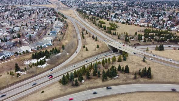 Aerial looking down at Terwillegar and Whitemud Drive interchange