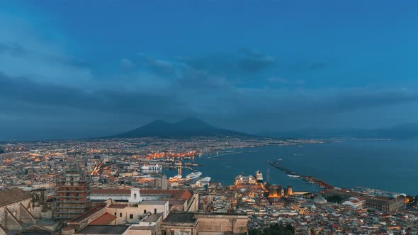 Naples, Italy 4K Top View Skyline Cityscape In Evening Lighting