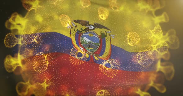 Ecuador Flag With Coronavirus Microbe Centered 