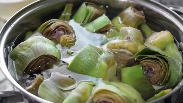 Boiling and Cooking Artichokes in Saucepan