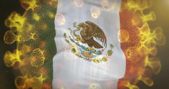 Mexico Flag With Coronavirus Microbe Centered alt