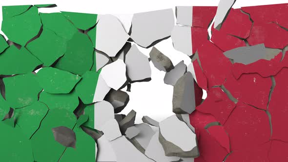 Breaking Wall with Painted Flag of Italy