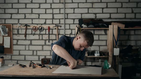 Shoemaker Makes Leather Shoes for Men Sole of Shoe Handmade Craft DIY Process Craftsman Making Boots