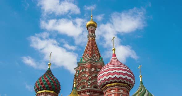 St. Basil's Cathedral and cloud sky. Moscow, Russia. Time lapse footage