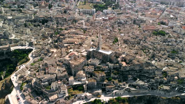 Aerial View of Ancient Town of Matera, Fly Back