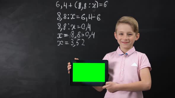 Smiling Boy Holding Prekeyed Tab, Modern Technologies in Education, Innovations