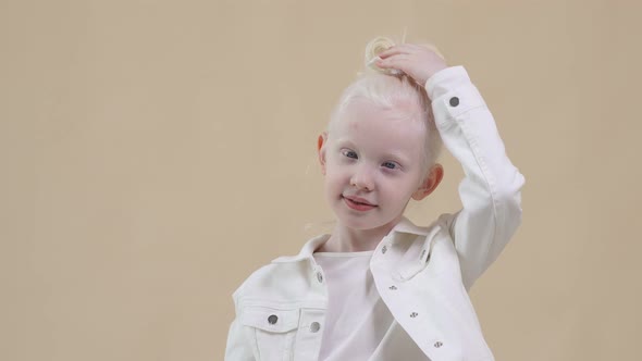 Awesome Albino Kid with Blonde Hair, Isolated