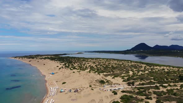 Aerial footage of the beautiful small town known as St George South, Greek city of Corfu