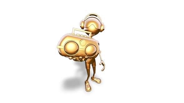 Gold Man Cartoon Show Player  3D Looped on White