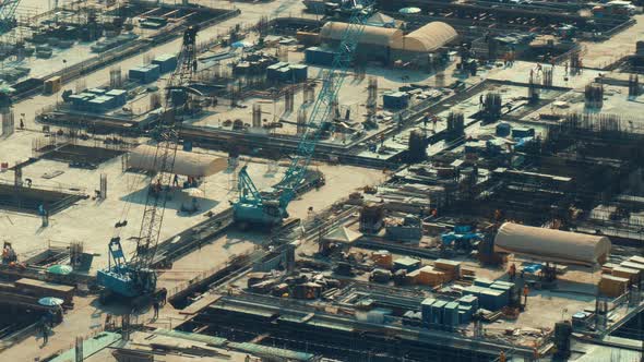 Time Lapse of Construction Site with Heavy Construction Machinery in Metropolis