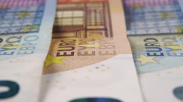 Stacked euro banknotes close up