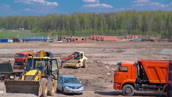 Landscape Transform Into Urban Area with Machinery Timelapse