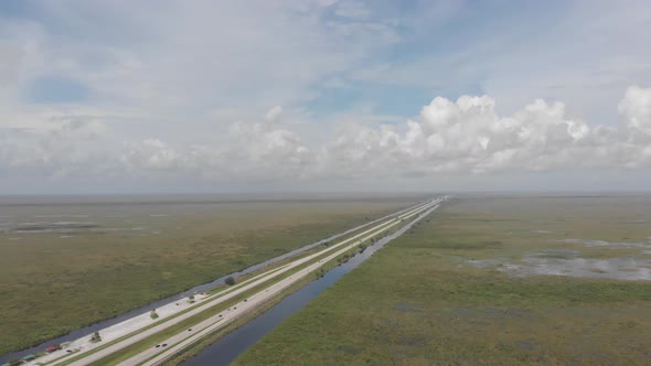 Alligator Alley, Interstate I-75, aerial view with storm clouds on horizon