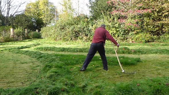 Gardener Mows The Lawn Mower Green Grass