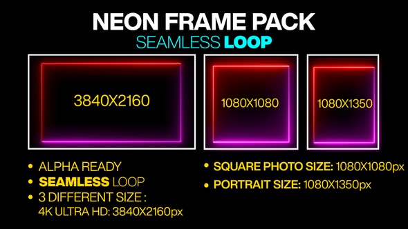 Red & Pink Neon Frame Pack Looped 4K Alpha