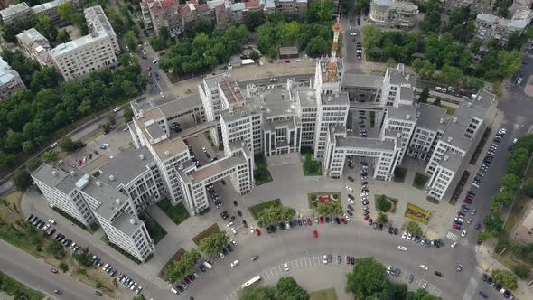 The Famous Gray Building of Derzhprom From Above, As Well As Karazin University and Cars Traveling