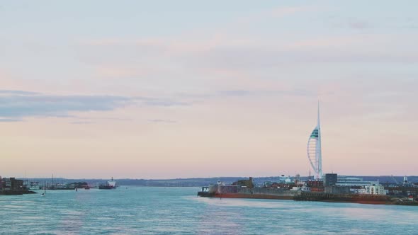 Portsmouth Spinnaker Tower City Skyline, Beautiful Modern Architecture Building on the Coast of Engl