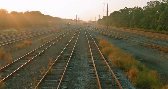 Platform Railroad in Motion Railway at Main Lines at Sunset