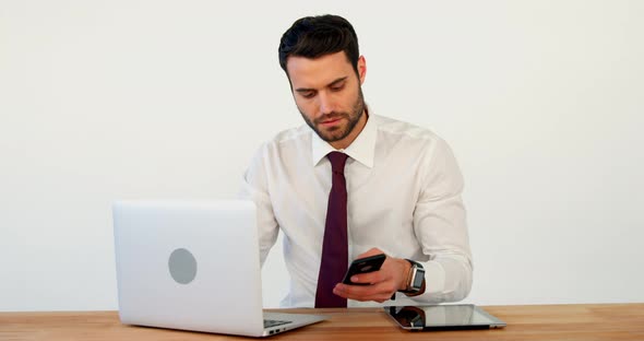 Businessman using laptop at his desk