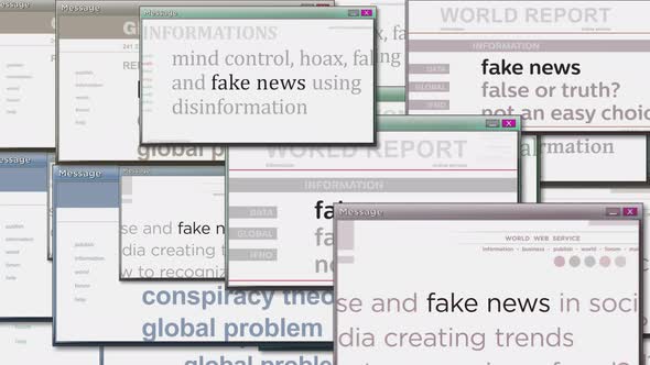 Pop up windows with fake news and hoax information seamless looped