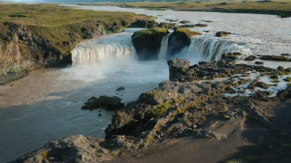 Iceland Landscape Drone  View of Godafoss Waterfall
